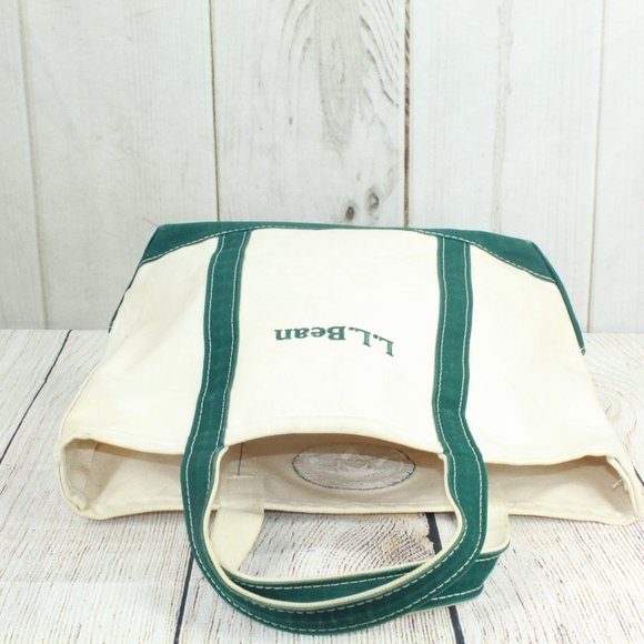 LL Bean Boat & Tote Cream Canvas Green Trim Embroidered Tote Handbag - Picture 6 of 9